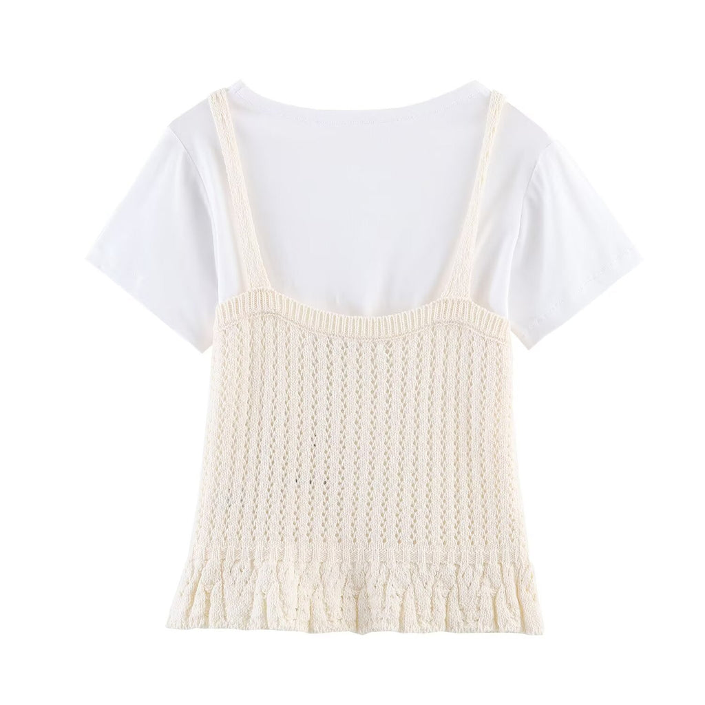 Women's casual hollow texture two-piece style knitted top