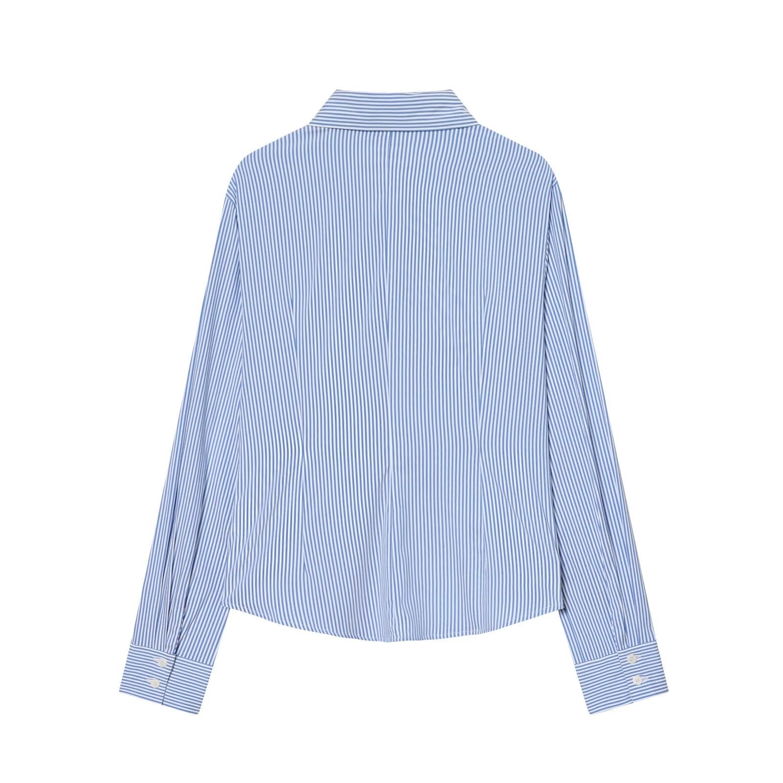 Women's pleated decoration slim lapel shirt