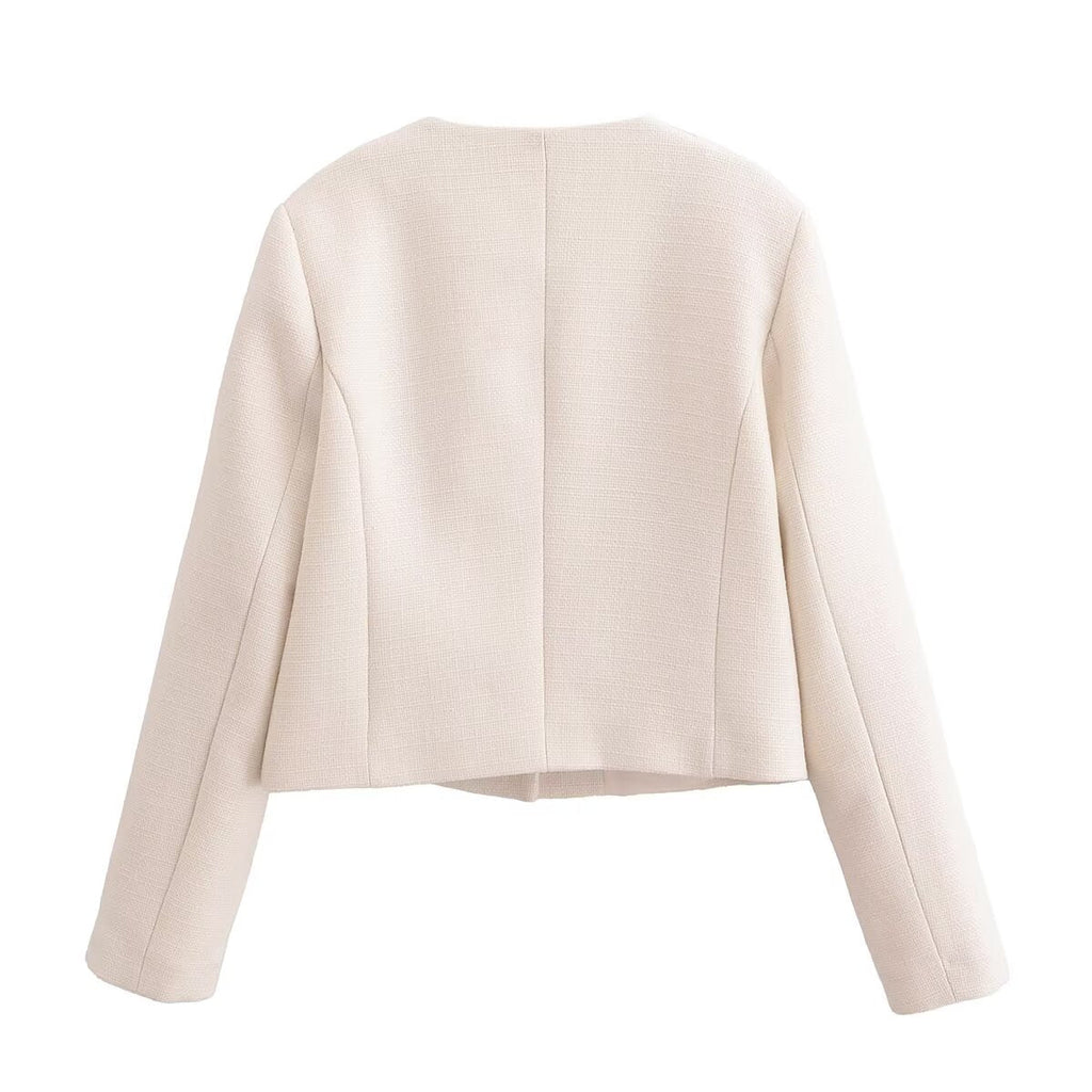 Women's New Short Coarse textile O Neck Coat
