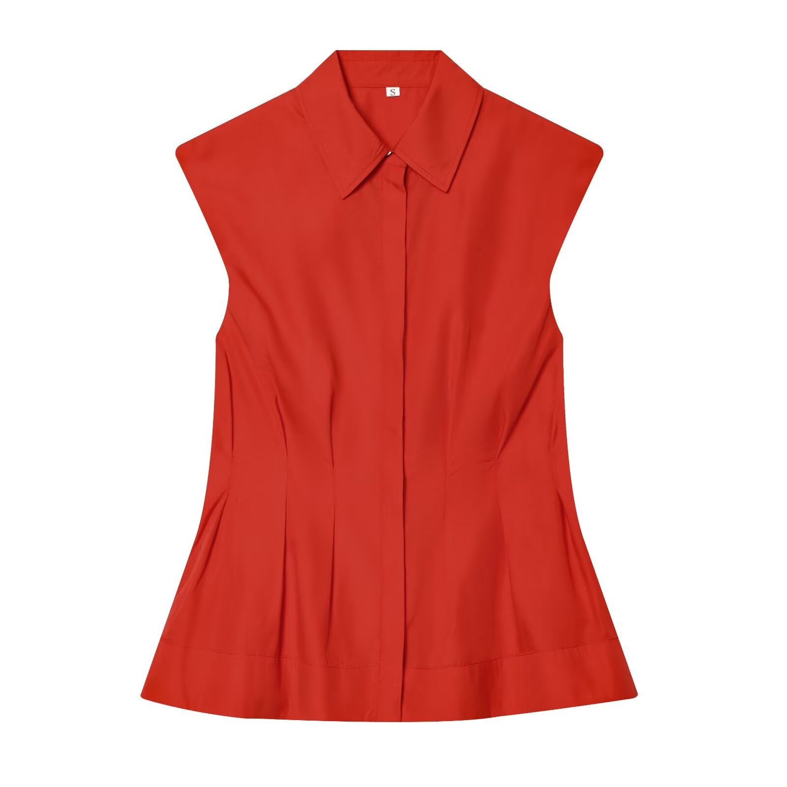 Women's sleeveless pleated button up shirt
