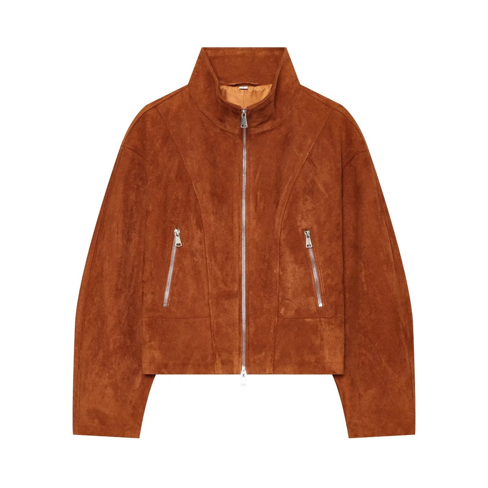 Women's faux leather stand collar jacket Coat