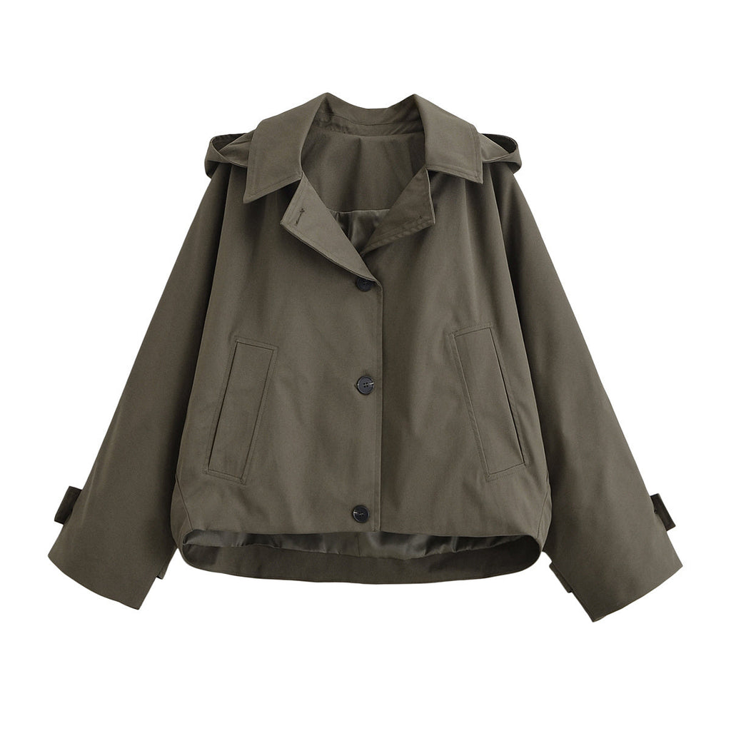 Women's new fashion cape style short hooded windbreaker Coat