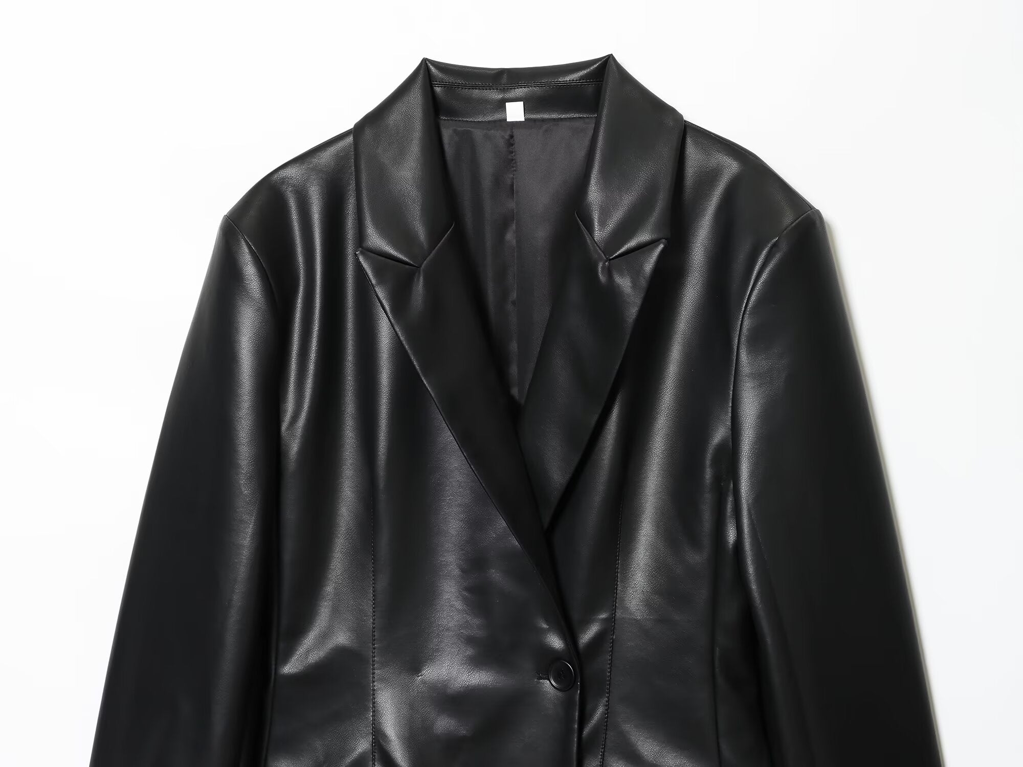 Women's new fashion black slim faux leather effect suit Coat