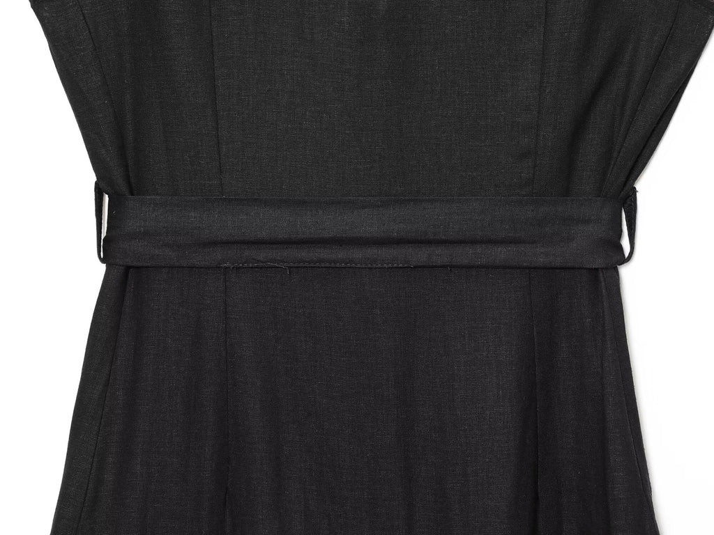 Women's New Fashion With Belt Sleeveless V-neck Linen Blended Midi Dress