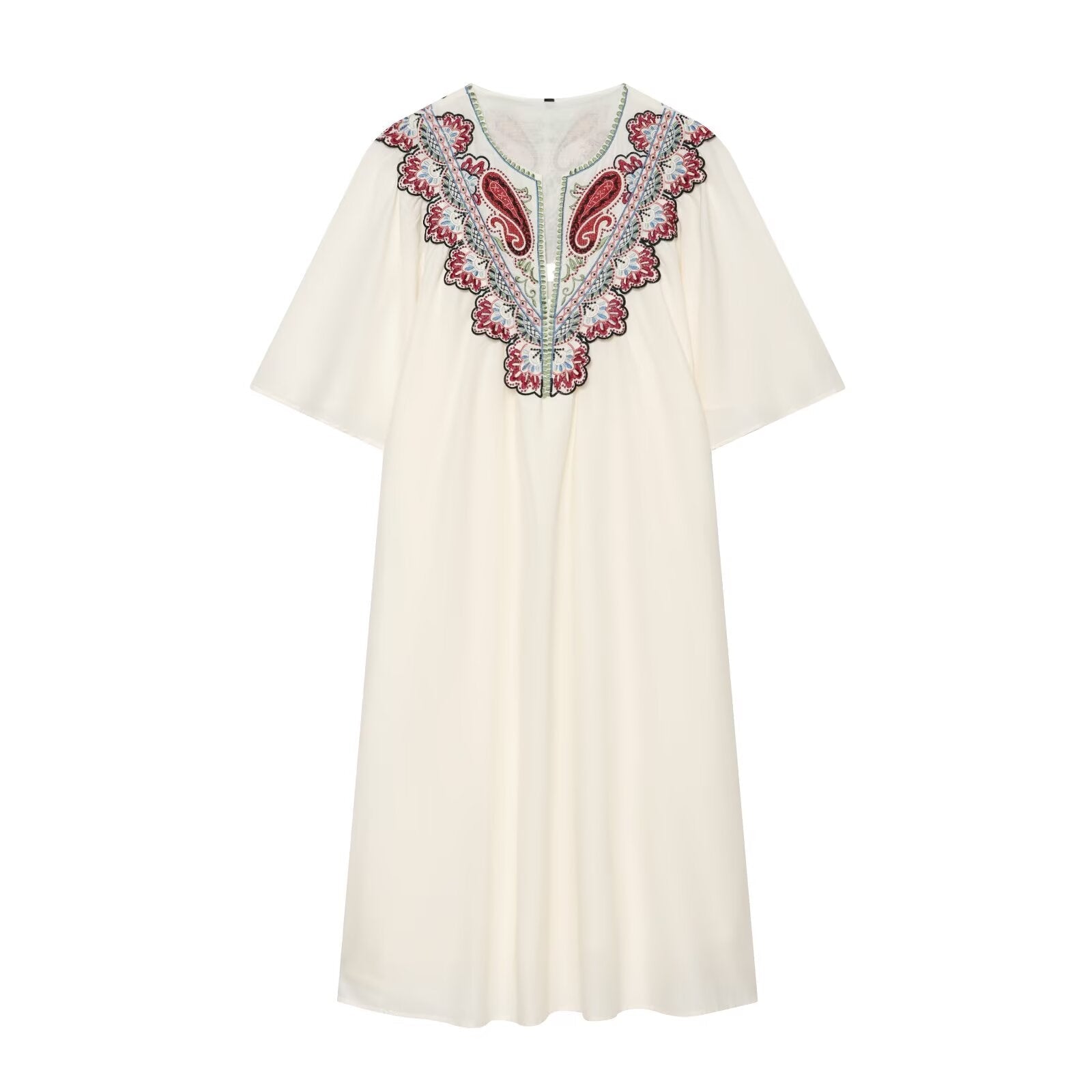 Women's embroidered decorative short sleeved dress