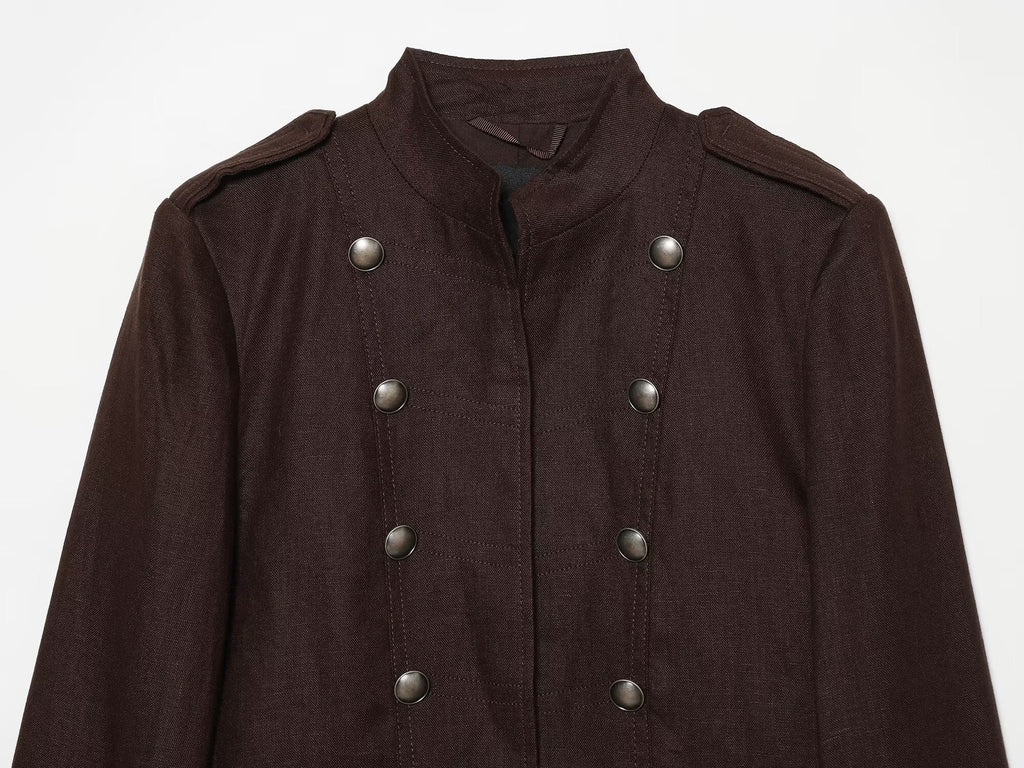 Women's short standing collar double breasted jacket
