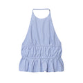 Women's new fashion striped poplin hanging neck collar top