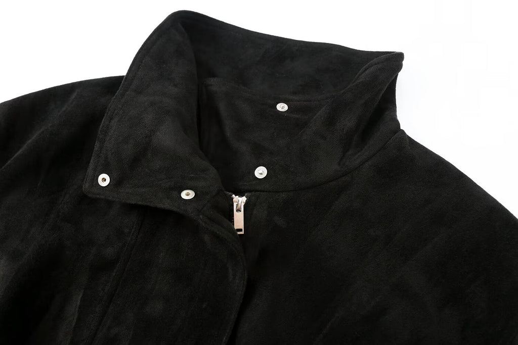 Women's suede textured black pilot jacket Coat