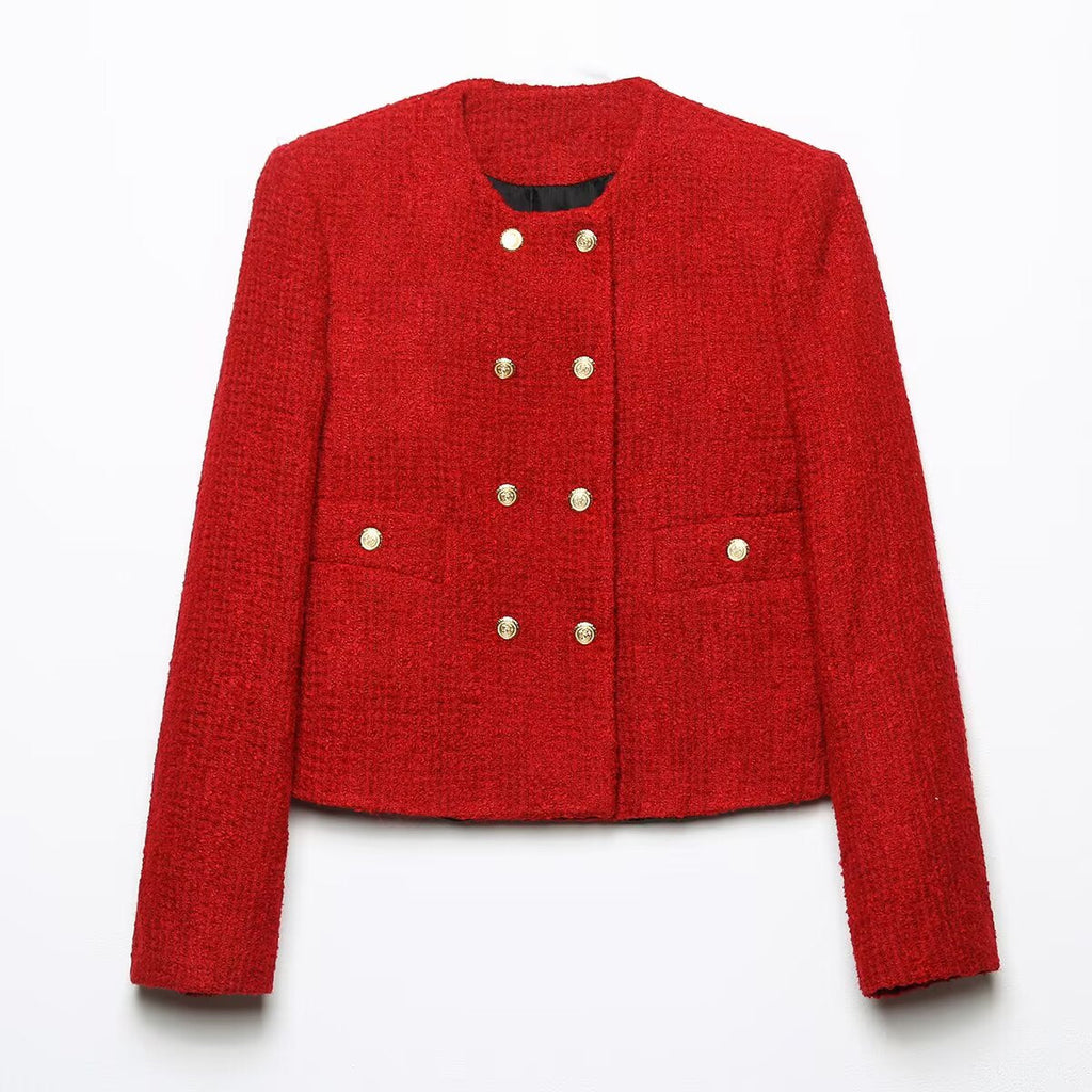 suit Women's 2 pieces short O Neck textured Blazer Coat +Skirt