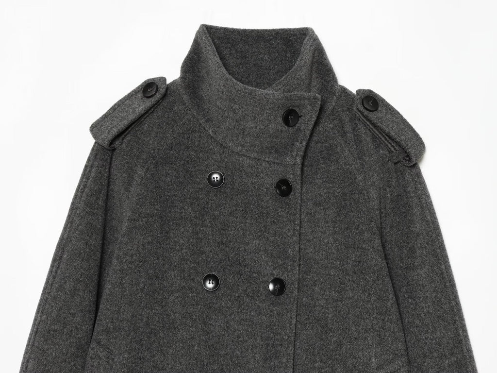 Women's standing collar double breasted woolen coat
