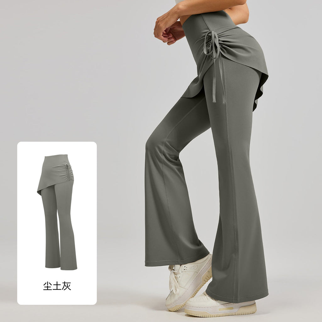 LU Women's new Joker wrinkled trumpet skirt fake two pieces of micro La Pilates high waist hip yoga pants.
