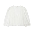 Women's hollowed out embroidered V-neck shirt