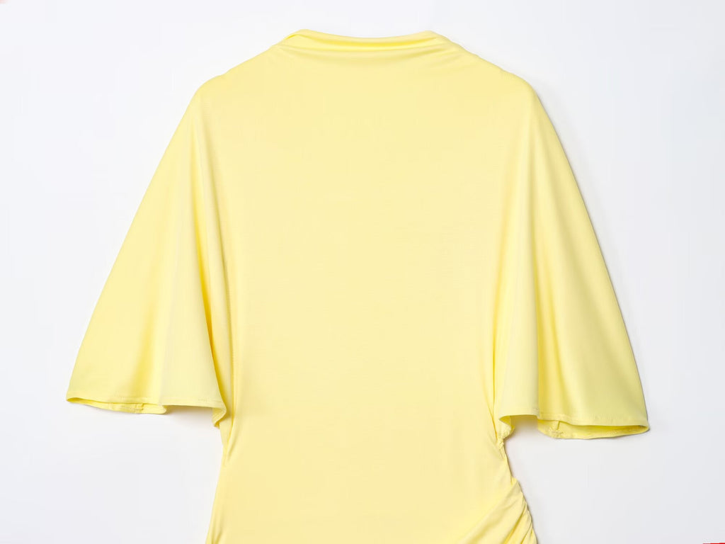 Women's new fashion backless layered decorative short sleeved MIDI dress