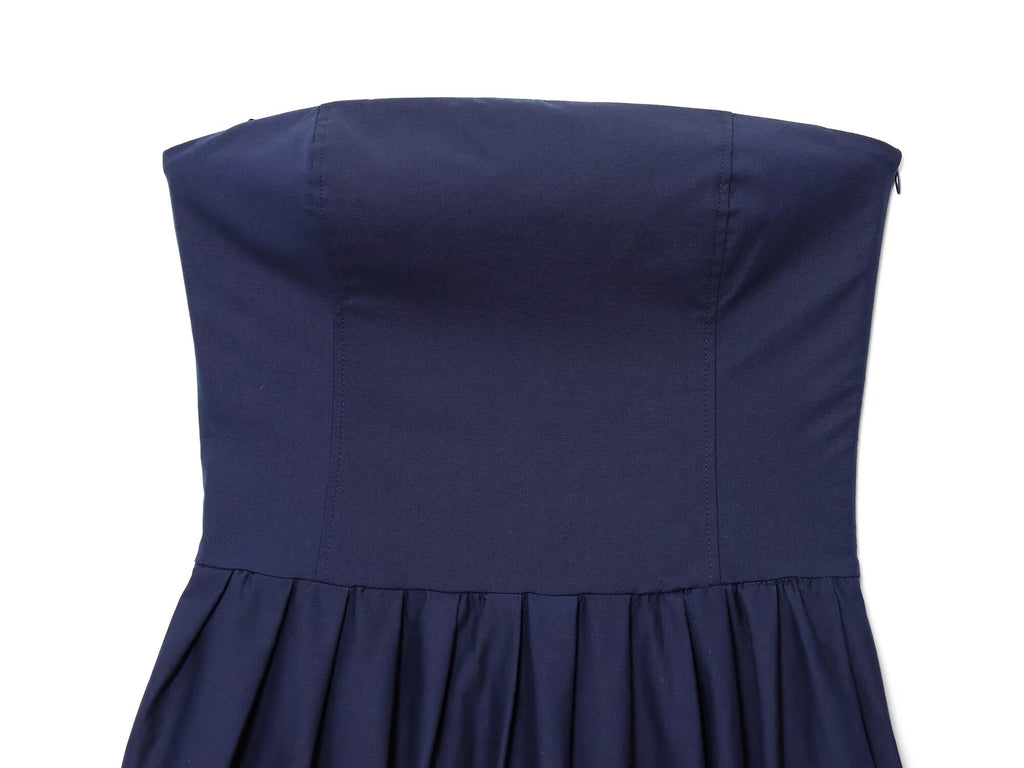 Women's 2025 new fashion sleeveless poplin strapless MIDI dress
