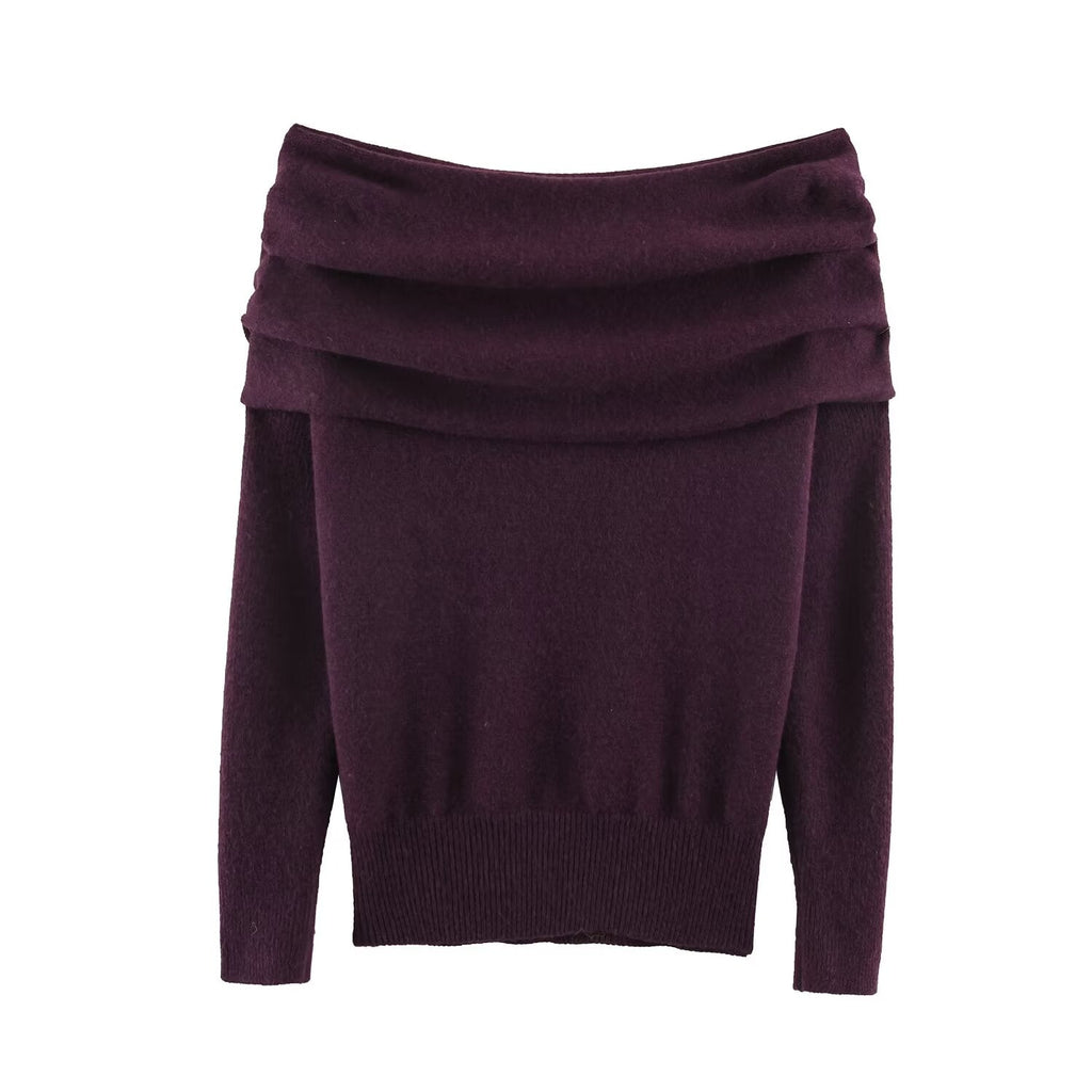 Women's long sleeved off shoulder knitted sweater