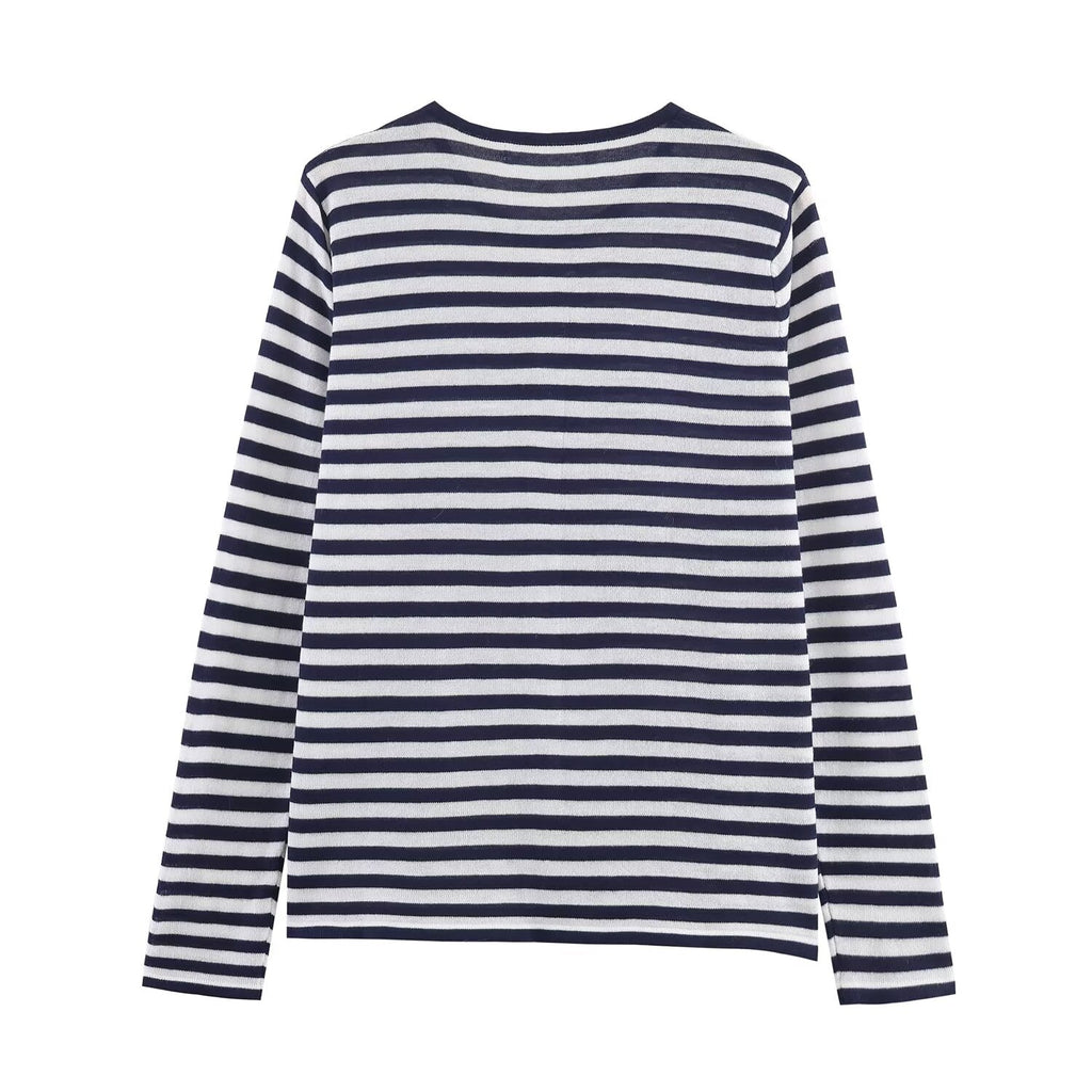 Women's comfortable O Neck striped knitted Coat