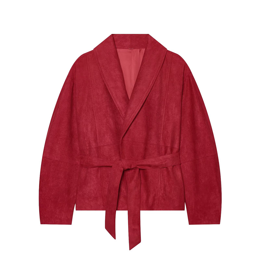 Women's with belt casual lapel jacket Coat