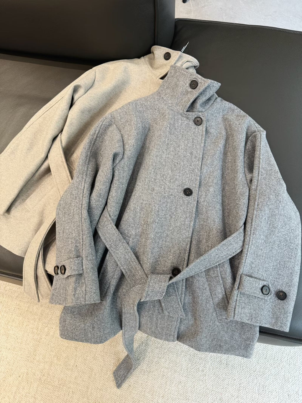 Women's New With Belt Double layered collar Soft Texture Coat