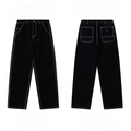 Women's new casual retro washed wide straight multi-pocket jeans