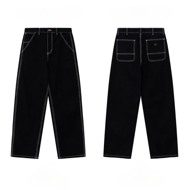 Women's new casual retro washed wide straight multi-pocket jeans