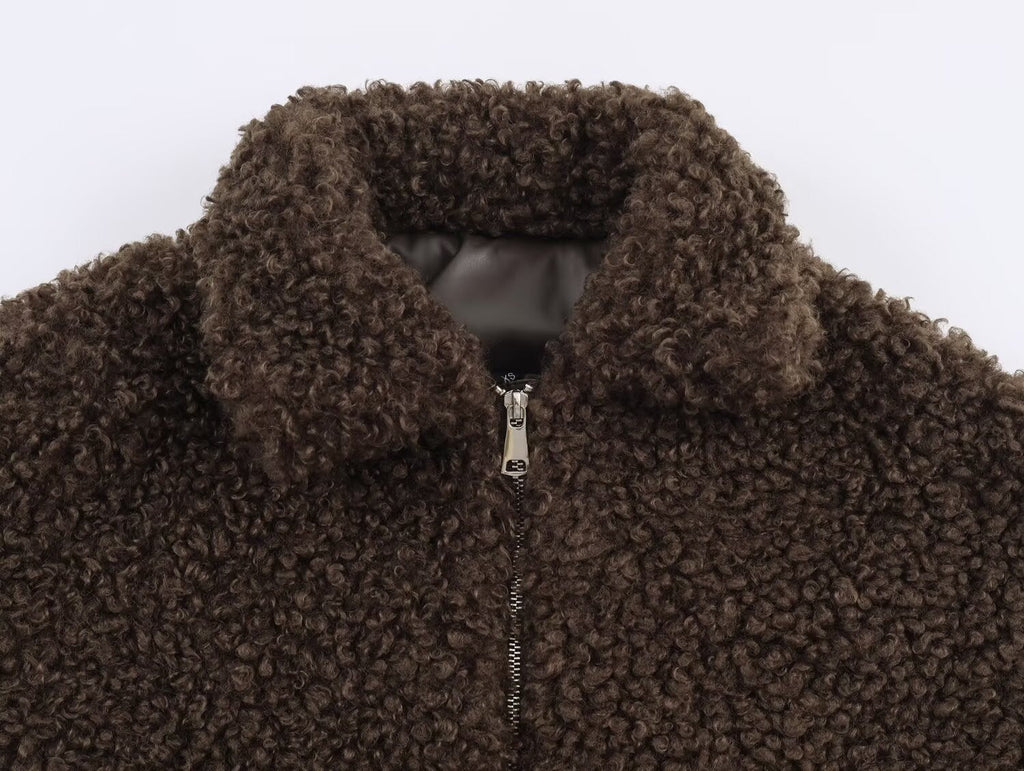 Women's short Lapel thick fleece jacket Coat