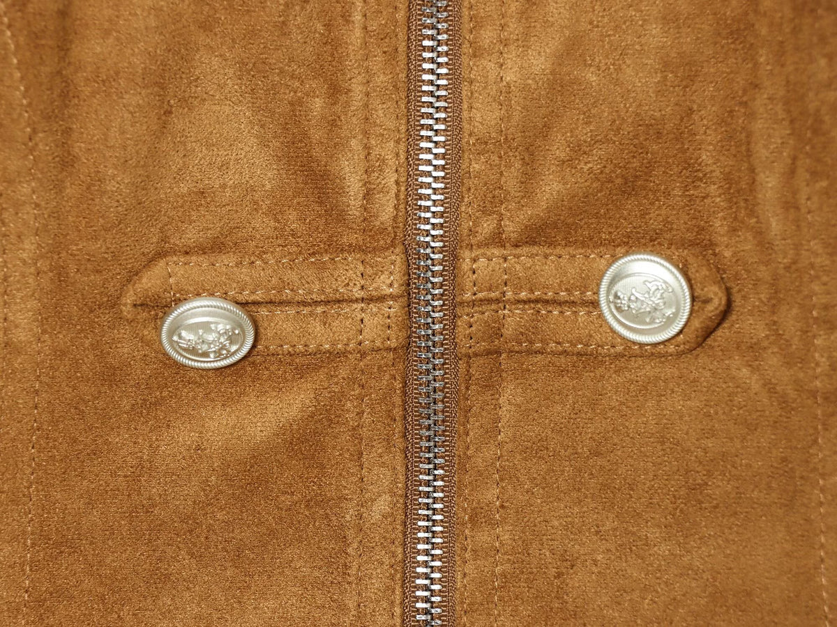 Women's double breasted waist cinched suede jacket