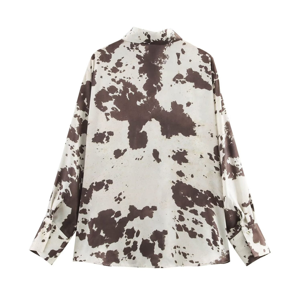 Women's new fashion loose animal print shirt casual single breasted lapel shirt retro long sleeved women's shirt chic top+skirt women's suit