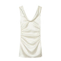 Women's pleated decorative satin texture mini dress