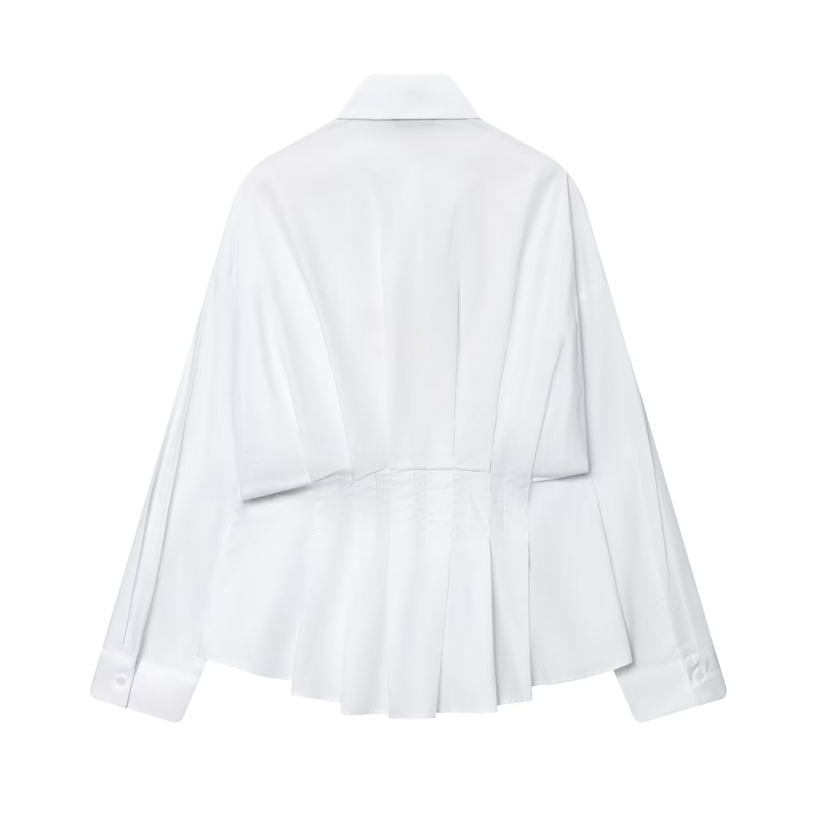 Women's new fashion long sleeved pleated poplin shirt