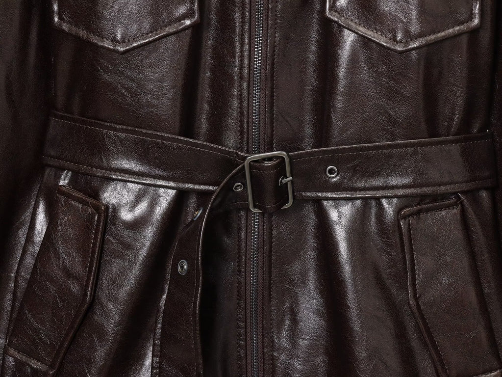 Women's with Belt Fur Faux Leather effect jacket Coat