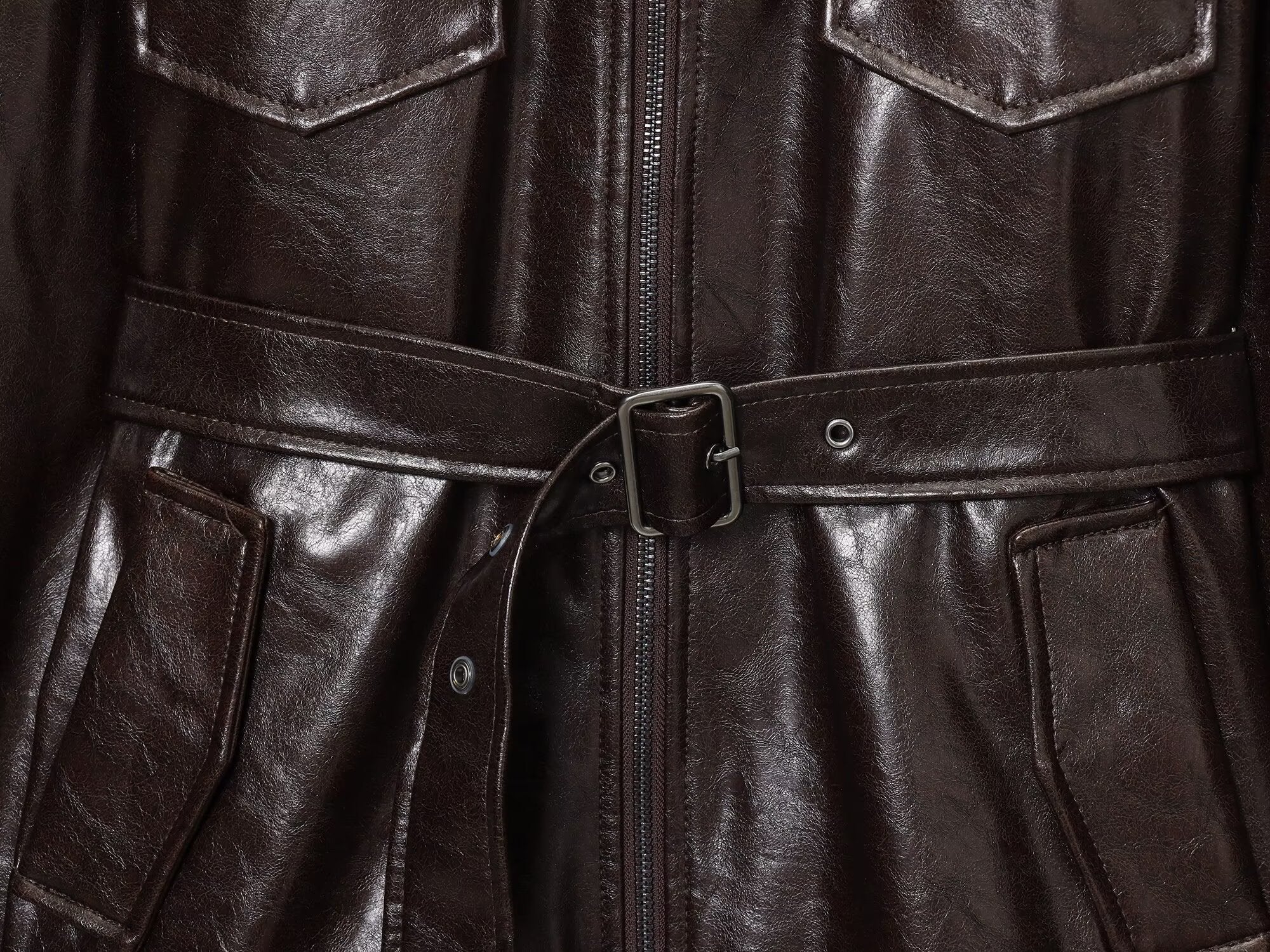 Women's with Belt Fur Faux Leather effect jacket Coat