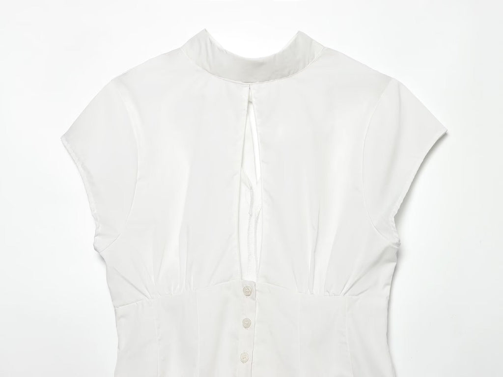 Women's bow decorated Split poplin top
