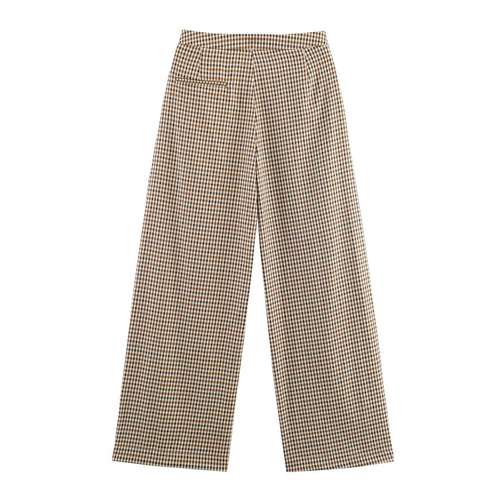 Women's new fashion loose single breasted checkered suit jacket+Pants suit