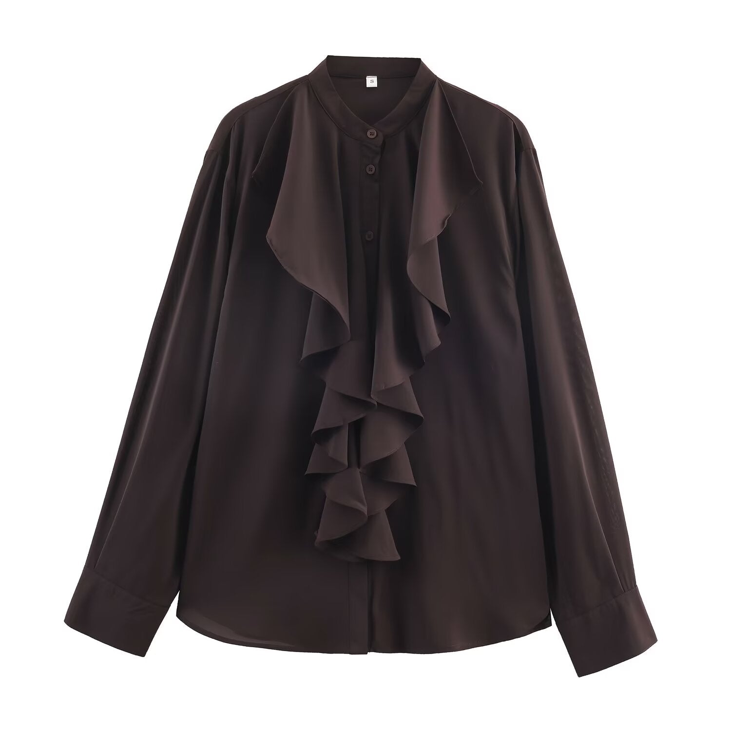 Women's loose draped ruffled long sleeved shirt