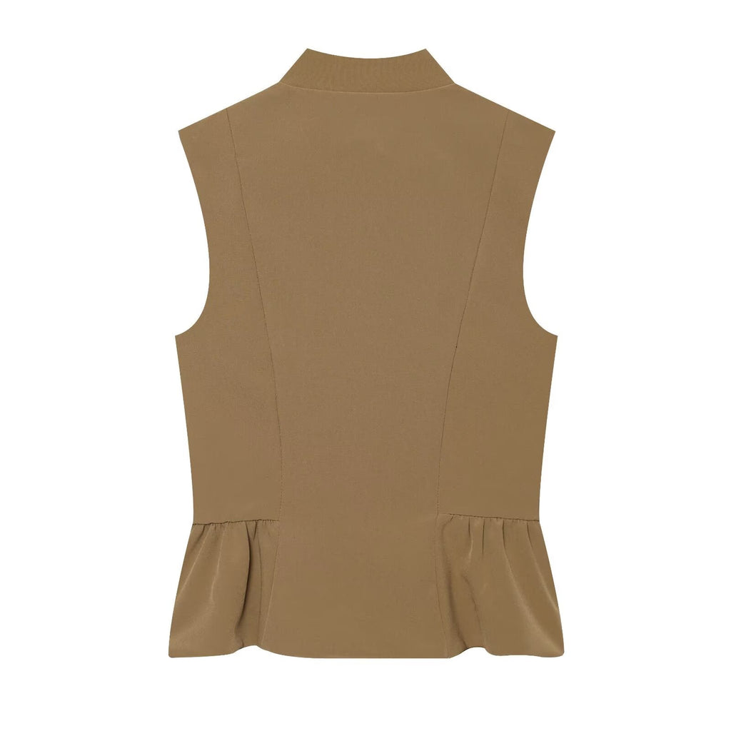Women's Buckle decoration Ruffled vest style top