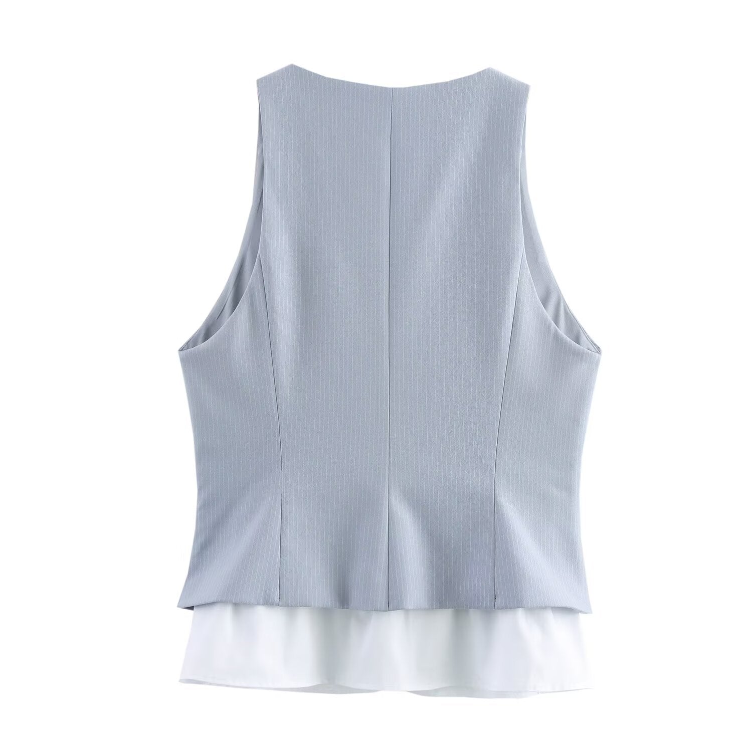 Women's 2025 new fashion slim fit short style spliced striped vest style top retro V Neck sleeveless women's vest chic top