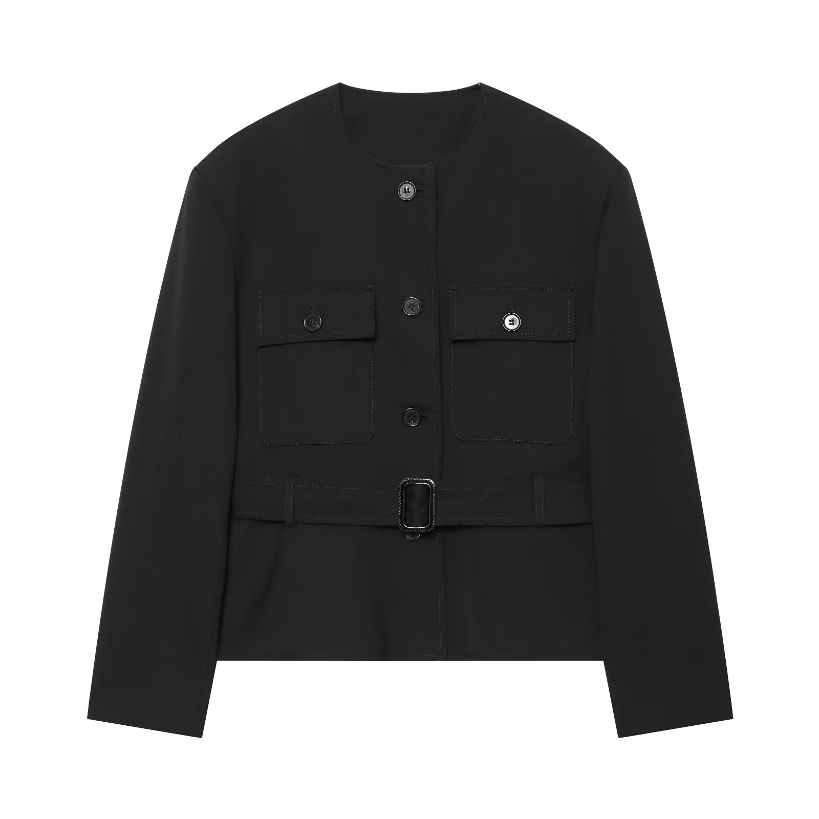Women's With Belt round neck buckle jacket