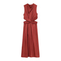 Women's 2025 chic fashion opening design satin midi dress retro sleeveless women's dress