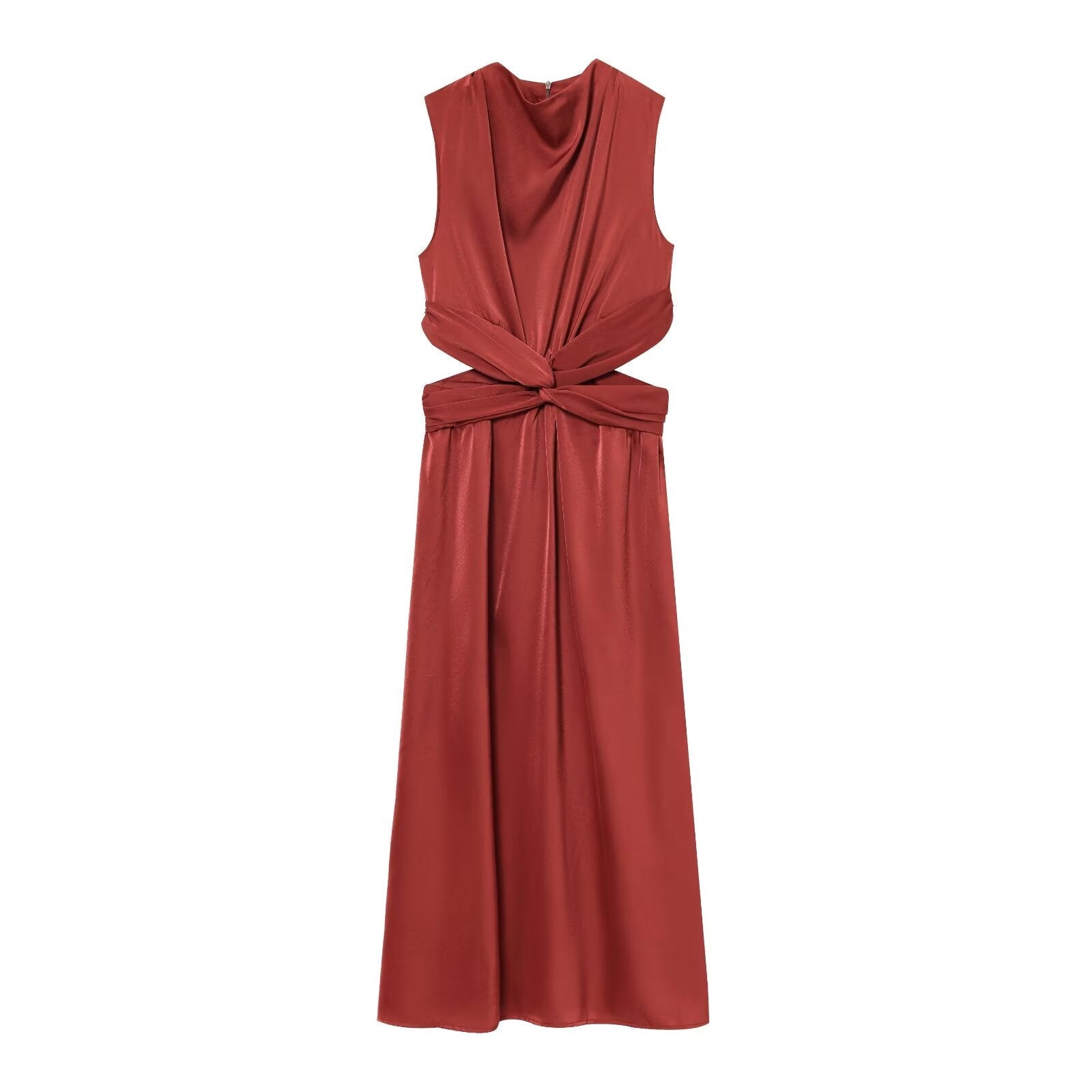 Women's 2025 chic fashion opening design satin midi dress retro sleeveless women's dress