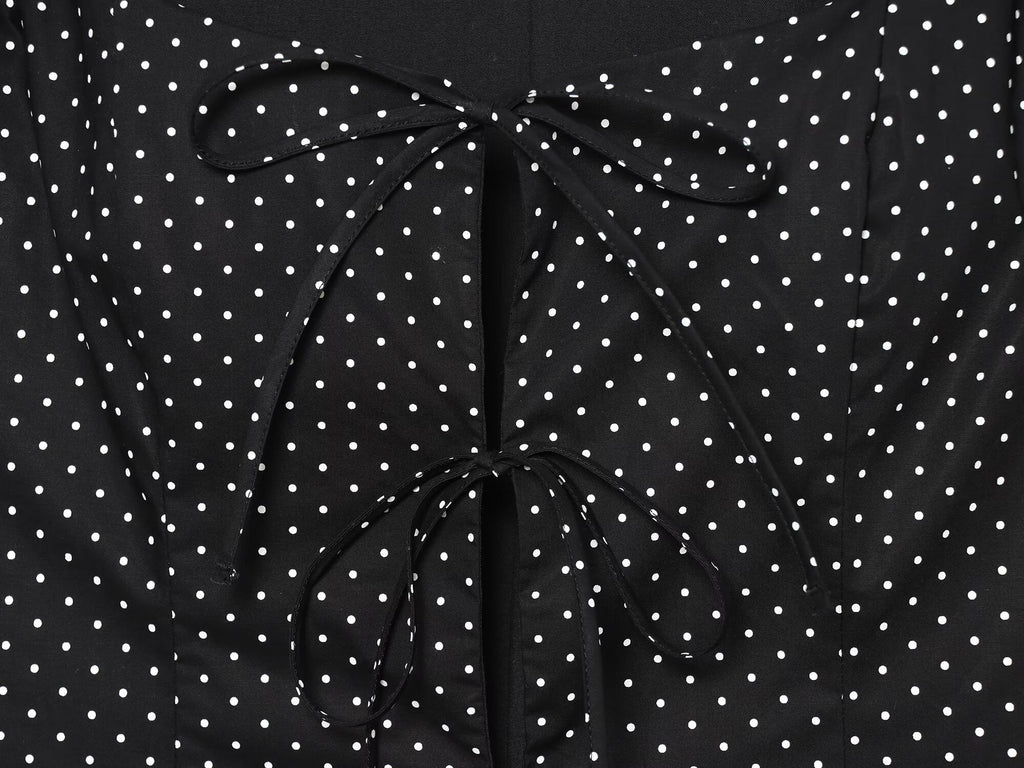 Women's bow decoration polka dot poplin shirt