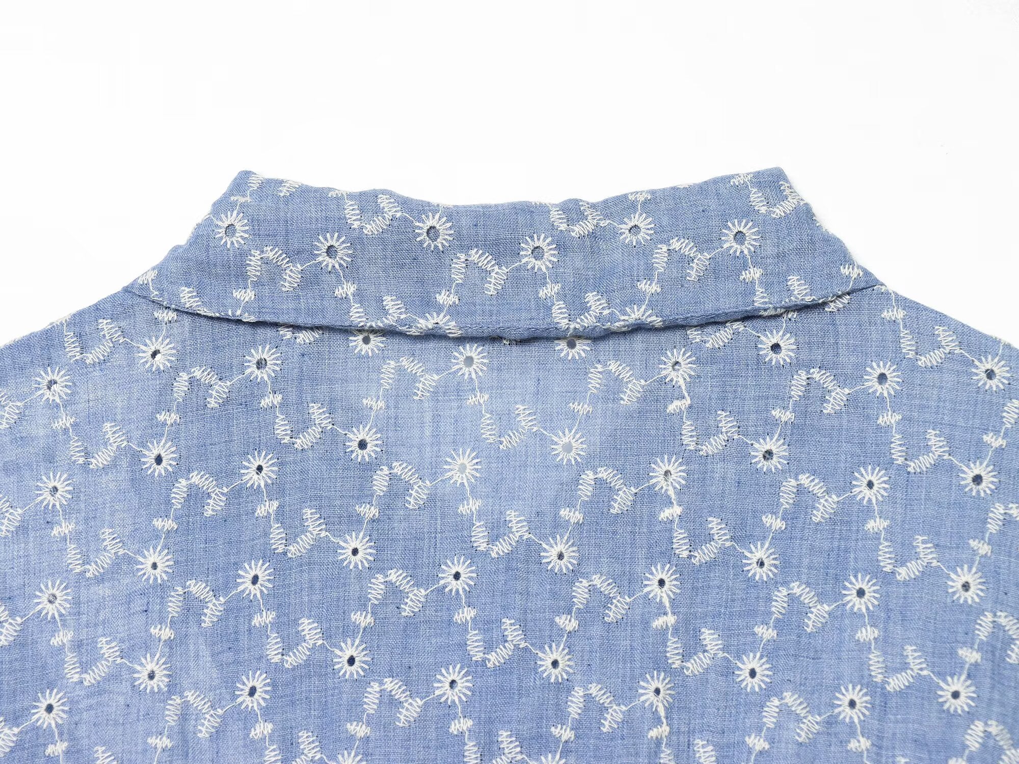 Women's short hollowed out embroidered shirt