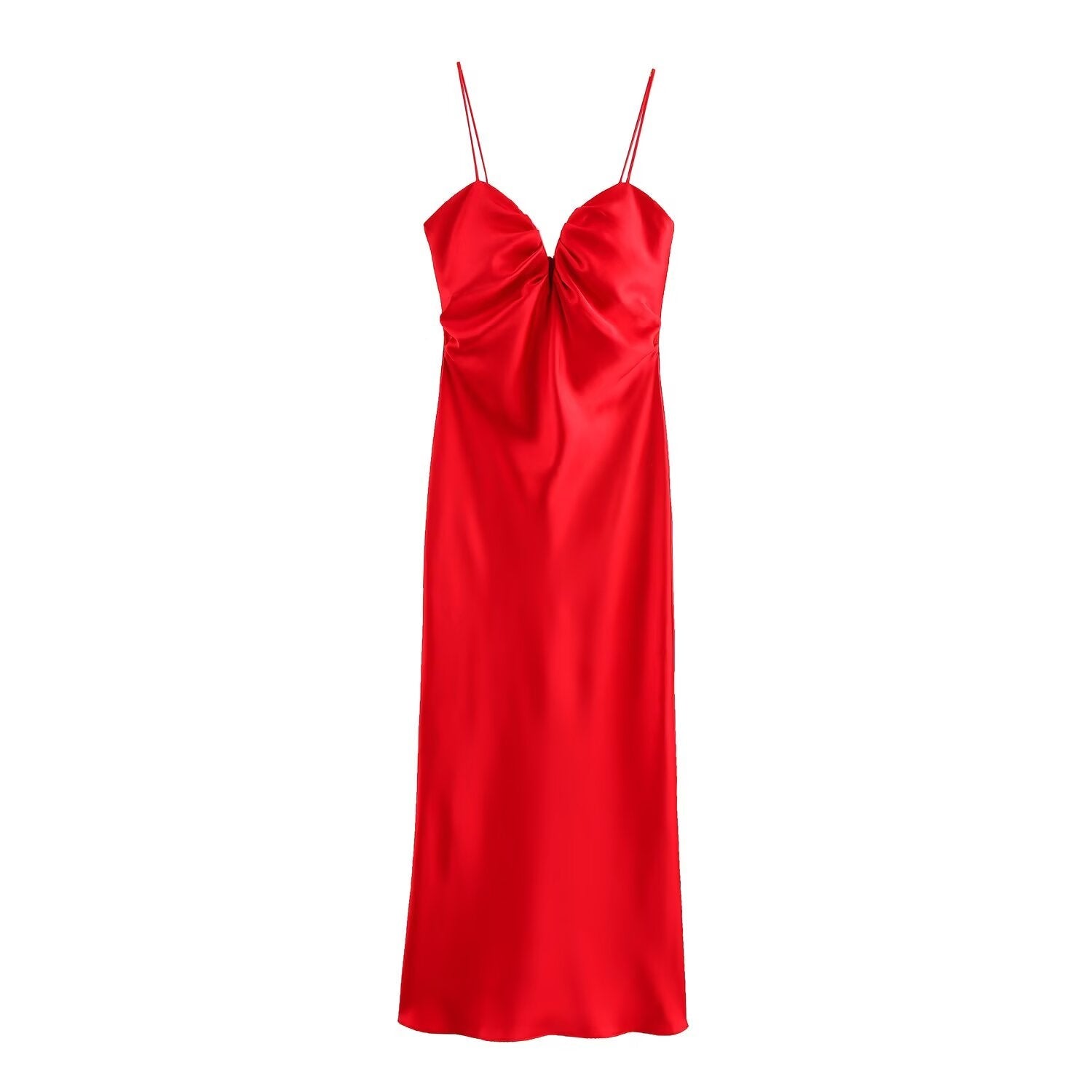 Women's new fashion pleated decoration sexy slim fit satin texture Midi dress retro sleeveless Thin Straps women's dress Mujer