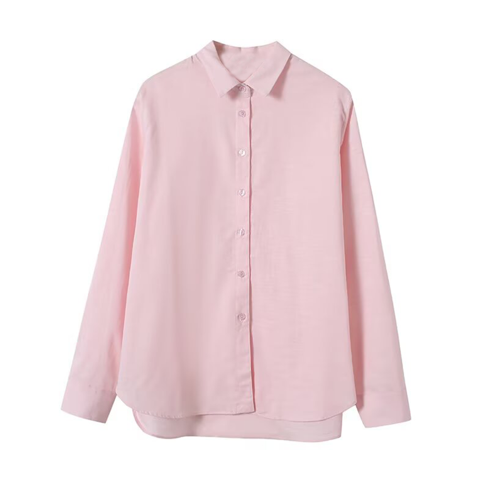 Women's solid color linen blend long sleeved shirt