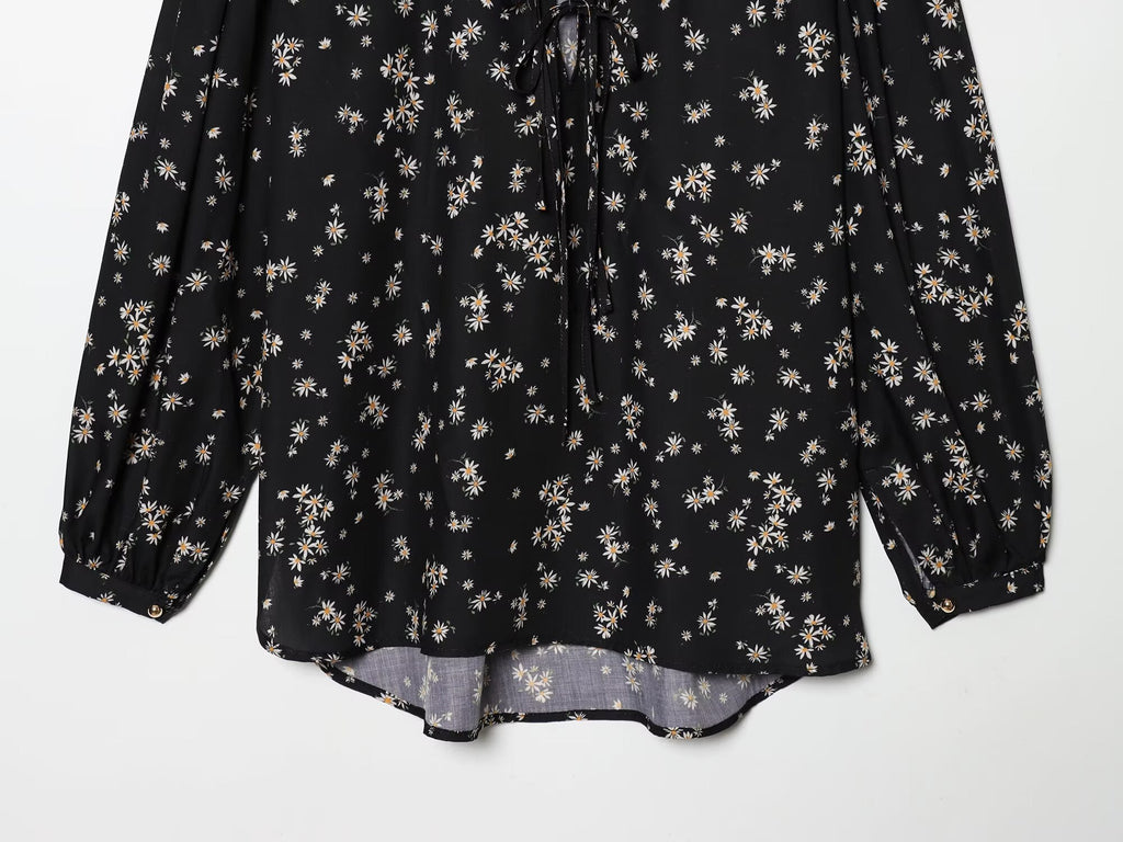 2026 Women's printed V-neck lace up shirt