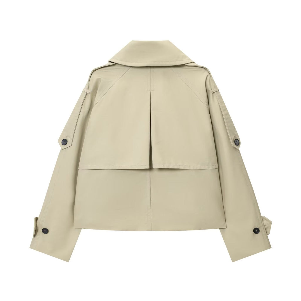 Women's new fashion short double breasted waterproof windbreaker jacket