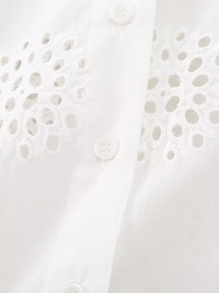 suit Women's 2 pieces loose hollow embroidered shirt+Shorts