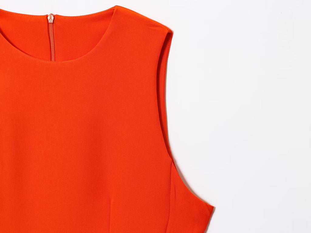 Women's O Neck fluffy sleeveless mini dress