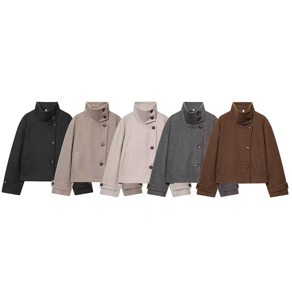 Women's loose standing collar warm woolen coat