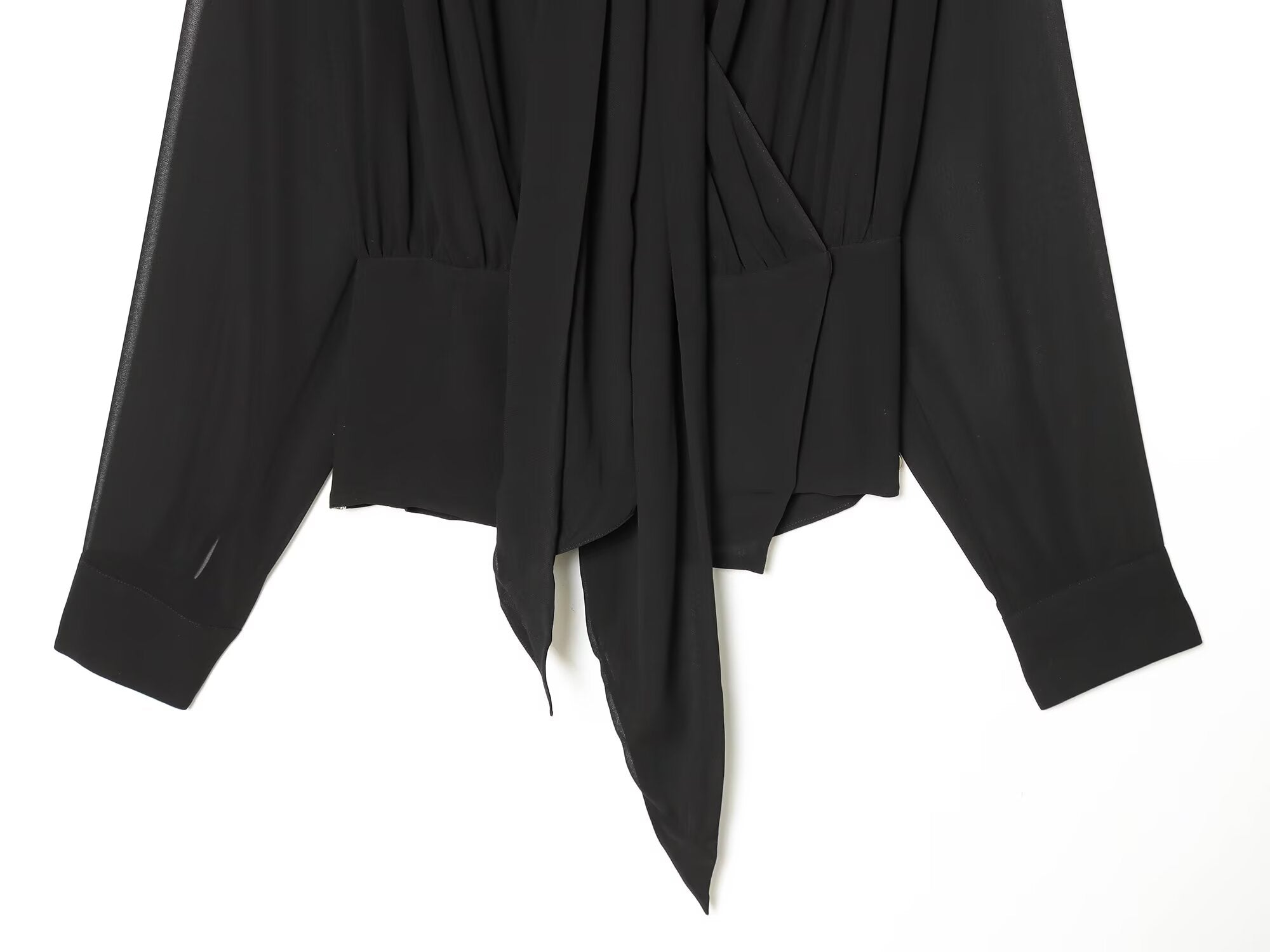 Women's tie decoration pleated chiffon top