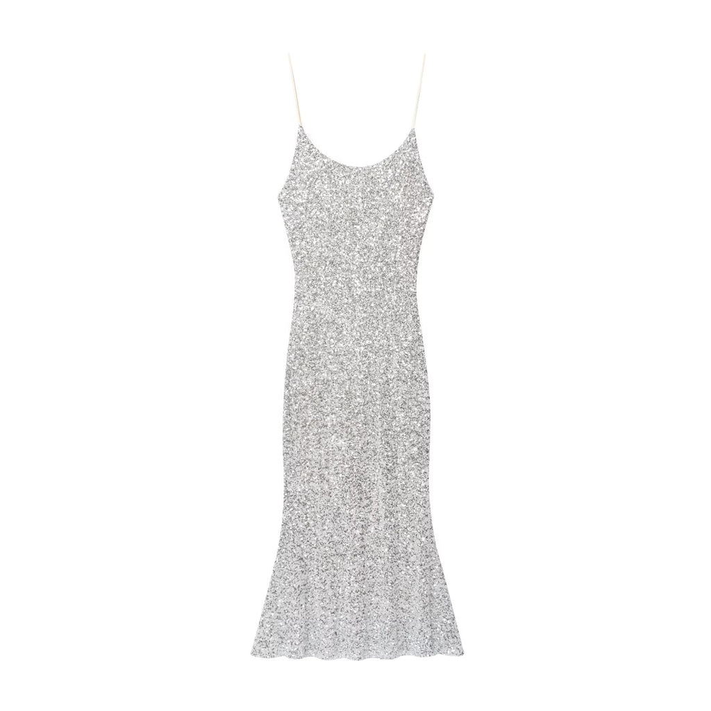 Women's New Fashion Bead Decoration Underwear Style suspender Midi Dress